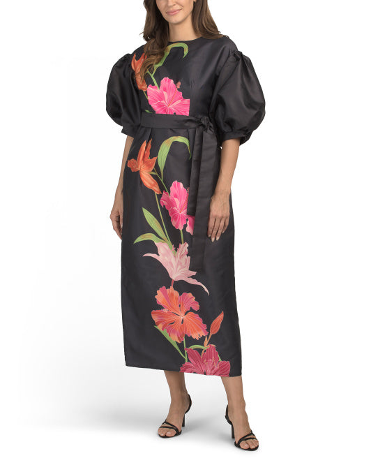 NANCY YANG Puff Sleeve Floral Dress