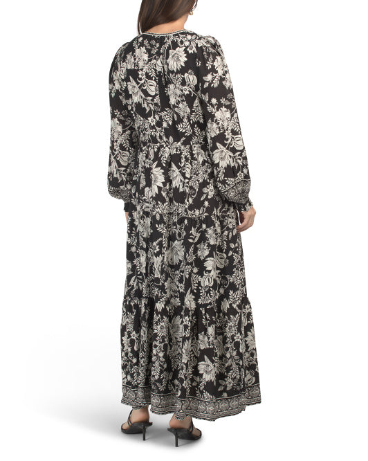 POLAGRAM Border Printed Floral Patterned Maxi Dress
