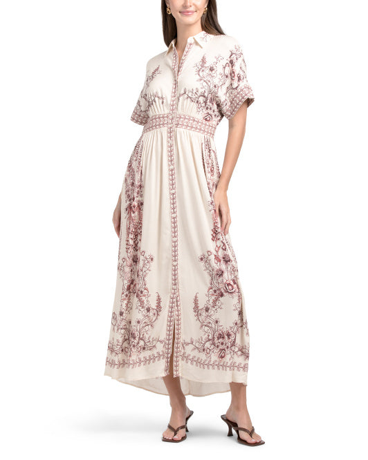 MAX STUDIO Short Sleeve Button Front Maxi Dress