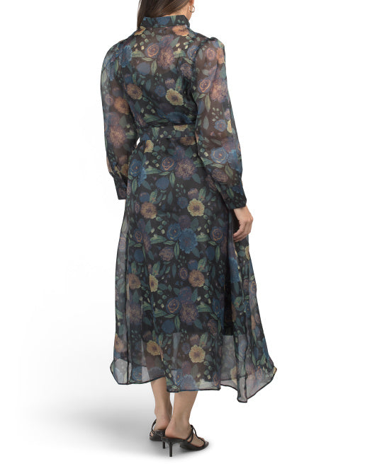 NANCY YANG Floral Puff Sleeve Dress