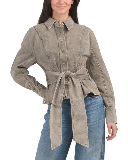 TOCCIN Made In Portugal Mina Seamed Tie Front Button Down Shirt