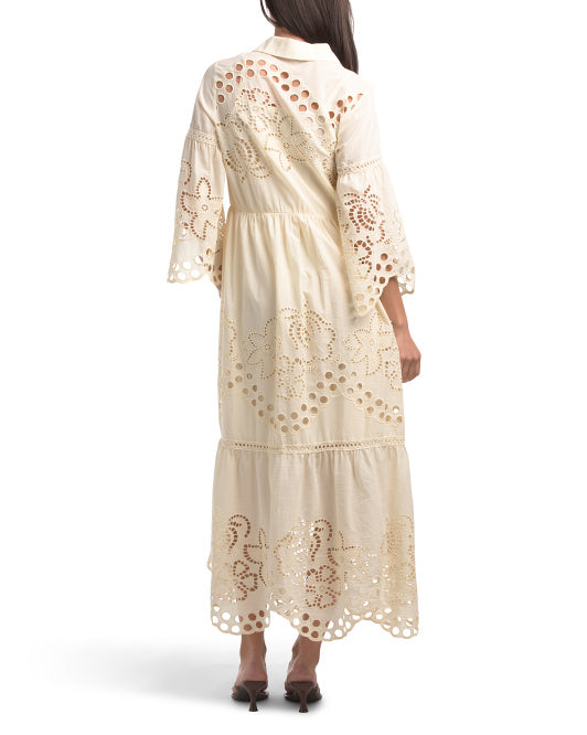 SOLITAIRE Long Sleeve Laser Cut Maxi Dress