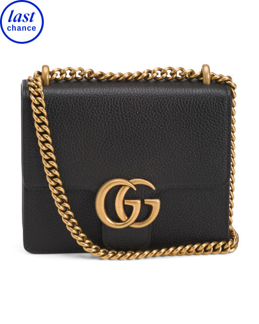 GUCCI Made In Italy Leather G G Marmont Small Crossbody With Chain Strap