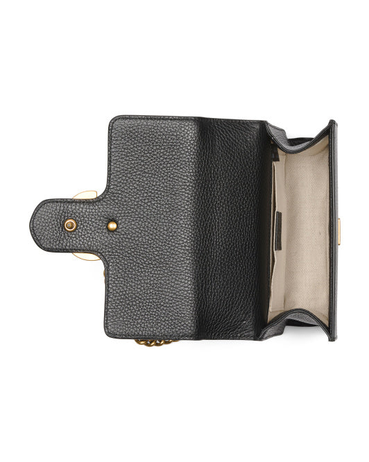 GUCCI Made In Italy Leather G G Marmont Small Crossbody With Chain Strap