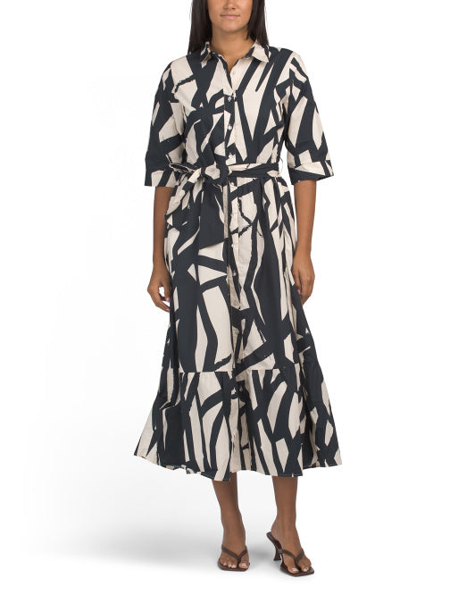 ELLEN TRACY Button Front Maxi Dress With Flared Ruffle Skirt