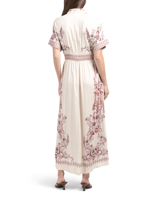 MAX STUDIO Short Sleeve Button Front Maxi Dress