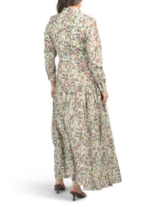 AQUA BLU Silk Blend Long Sleeve Lotus Maxi Dress