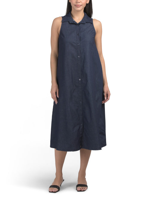 BELLAMBRA Made In Italy Sleeveless Maxi Shirt Dress