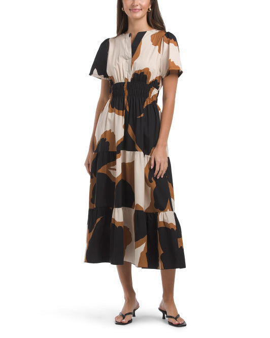 BELLAMBRA Made In Italy Short Sleeve Ruched Waist Midi Dress