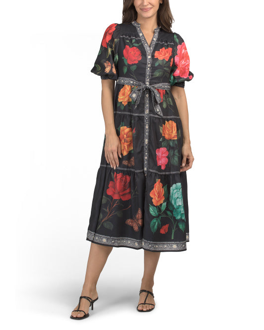 DALIA MACPHEE Three-quarter Sleeve Floral Maxi Dress