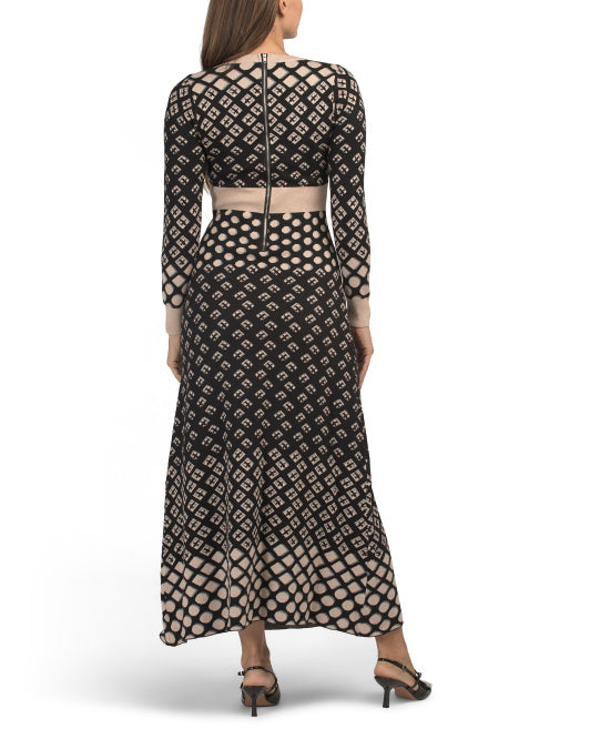 DALIA MACPHEE Long Sleeve Printed Sweater Knit Maxi Dress