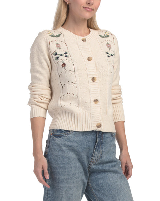 LUCKY BRAND Long Sleeve Embroidered Cardigan