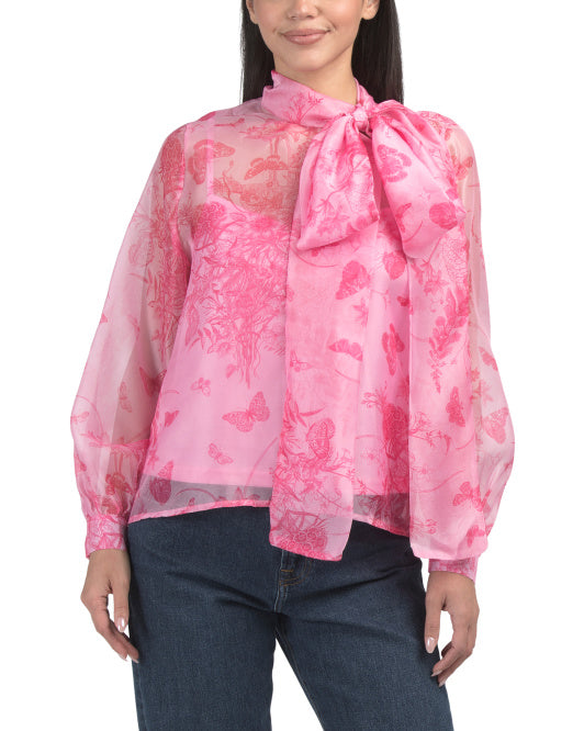 NANCY YANG Floral Butterfly Chiffon Top