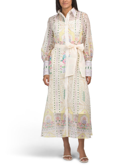 NANCY YANG Baroque Print Midi Shirt Dress