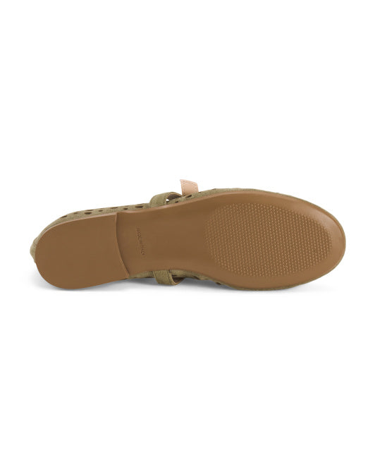 IL TOSCANO Made In Italy Suede Perforated Mary Jane Flats