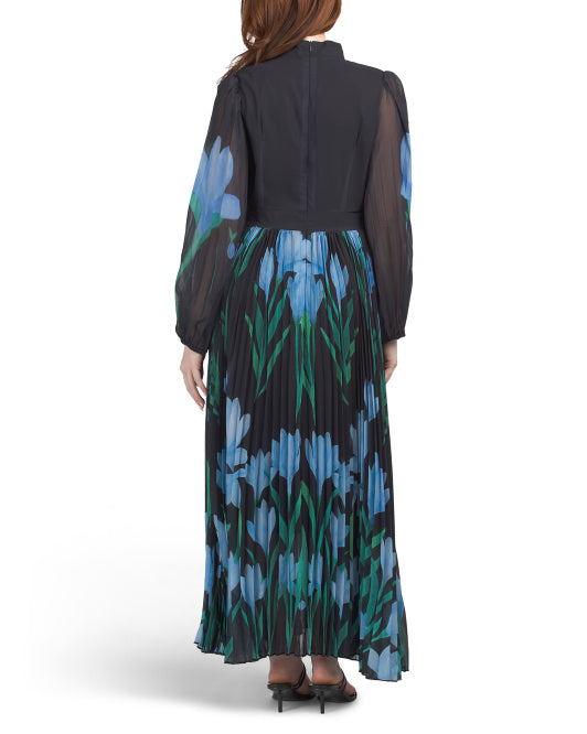 NANCY YANG Pleated Tulip Maxi Dress