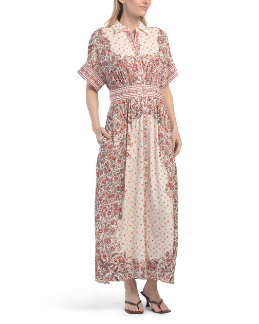 MAX STUDIO Short Sleeve Button Front Maxi Dress