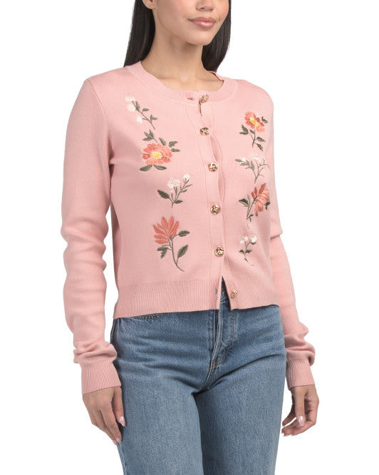 PHILOSOPHY Embroidered Cardigan With Rose Buttons