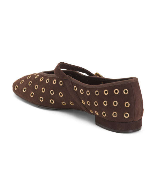 BERNARDO Made In Brazil Suede Borden Gromet Ballerina Flats