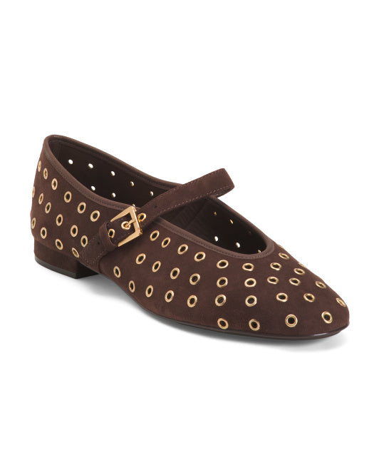 BERNARDO Made In Brazil Suede Borden Gromet Ballerina Flats