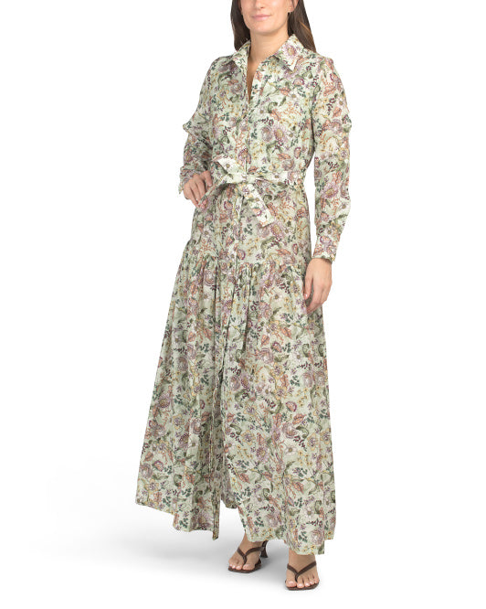 AQUA BLU Silk Blend Long Sleeve Lotus Maxi Dress