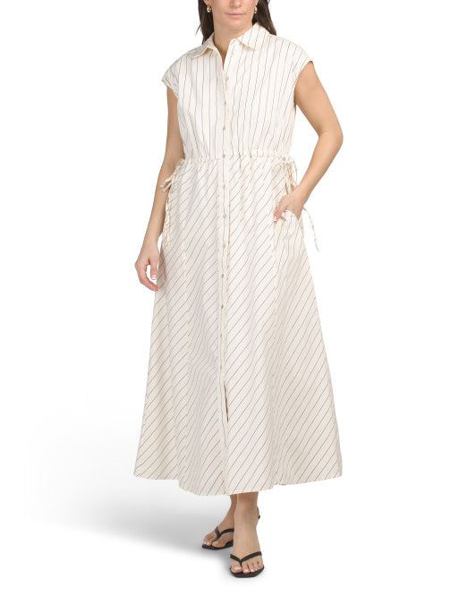 MAGASCHONI Extended Shoulder Collared Shirt Maxi Dress With Cinched Waist