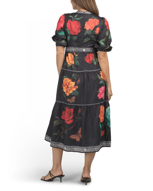 DALIA MACPHEE Three-quarter Sleeve Floral Maxi Dress