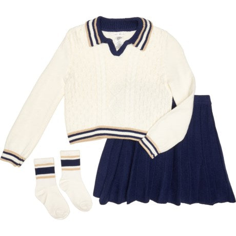 Max Studio Girls Johnny Collar Sweater, Skirt and Socks Set - 3-Piece