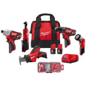 Milwaukee M12 12-Volt Lithium-Ion Cordless 5-Tool Combo Kit w/SHOCKWAVE Impact Duty Alloy Steel Screw Driver Bit Set (25-Piece)