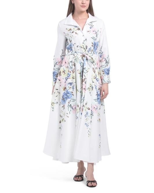 NANCY YANG Long Sleeve Floral Shirt Dress