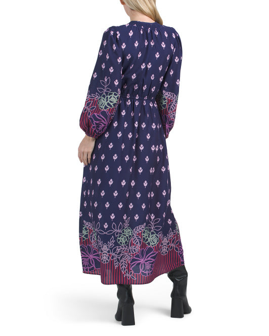 CELINA MOON Long Sleeve Floral Maxi Dress