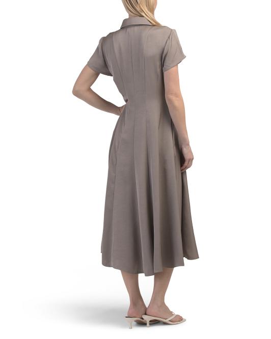 LUXELY Short Sleeve Midi Shirt Dress