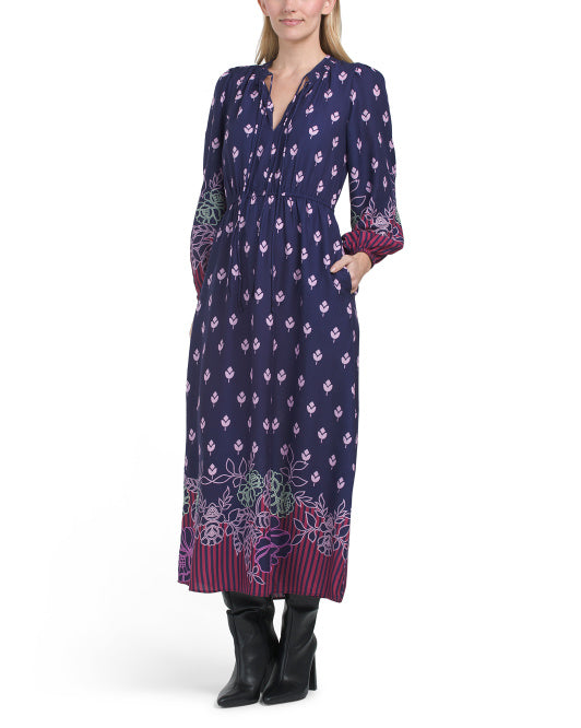CELINA MOON Long Sleeve Floral Maxi Dress