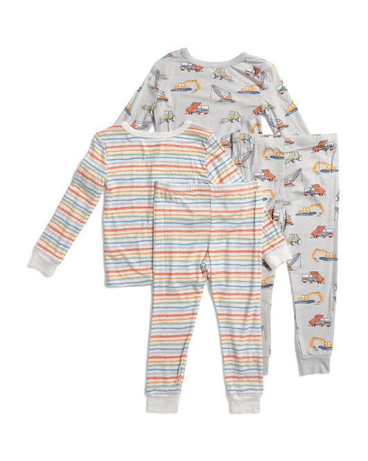 LITTLE ME Infant And Toddler Boys 4pc Construction Pajama Set