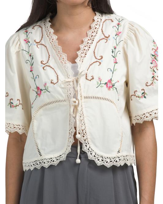 JENNIFER AND GRACE Short Sleeve Eyelet Top