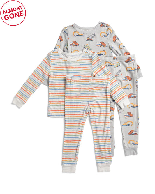 LITTLE ME Infant And Toddler Boys 4pc Construction Pajama Set