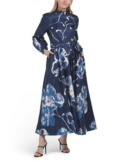 NANCY YANG Long Sleeve Tie Waist Dress