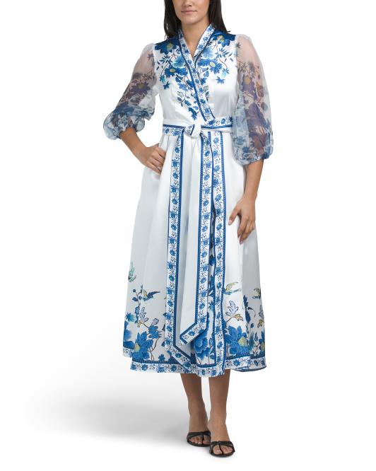 NANCY YANG Floral Wrap Gown