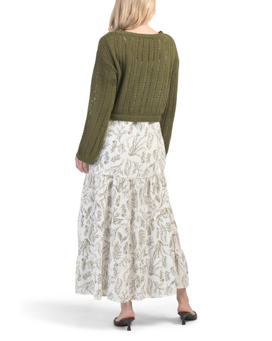 MARTHA STEWART 2pc Linen Blend Maxi Dress With Sweater Set