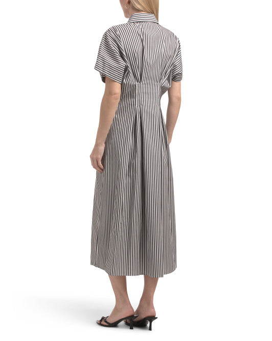 NICOLE MILLER Pin Tuck Waist Stretch Poplin Midi Dress