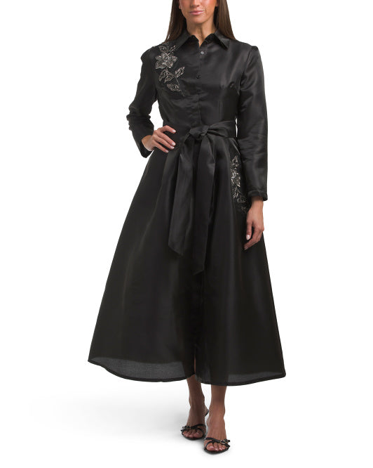 NANCY YANG Beaded Applique Dress