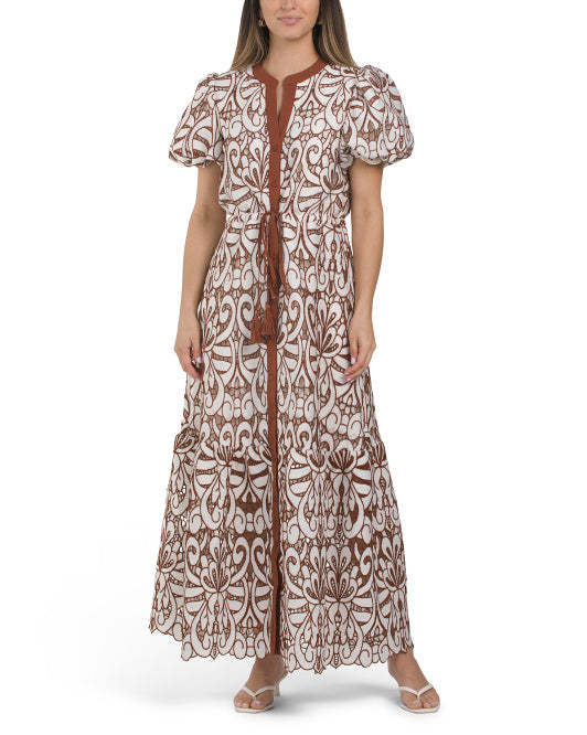 SOLITAIRE Puff Sleeve Embroidered Lace Maxi Dress