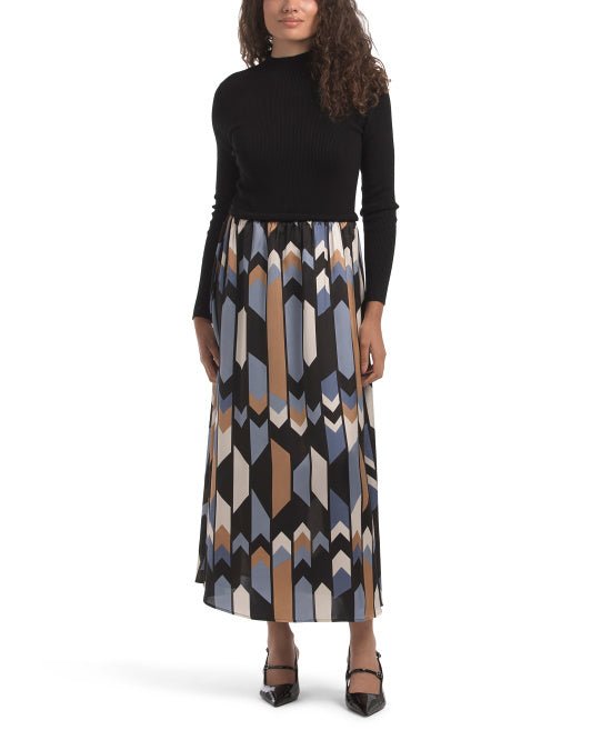 ELLEN TRACY Twofer Mock Neck Long Sleeve Dress