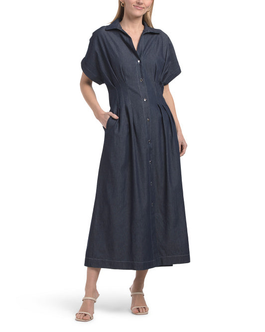 LINEA MODA Made In Italy Short Sleeve Maxi Pleated Dress