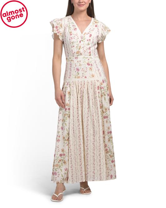 Sorella Flutter Sleeve Mixed Floral Maxi Dress