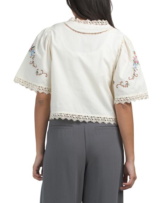 JENNIFER AND GRACE Short Sleeve Eyelet Top