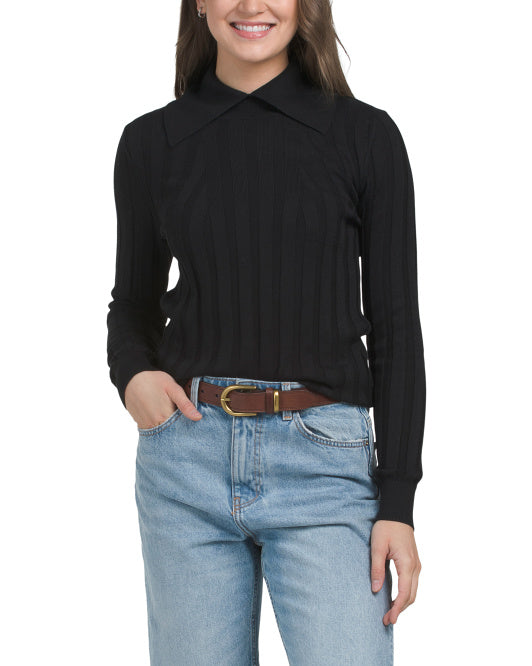 METRIC KNITS Cotton Blend Ribbed Pullover Sweater