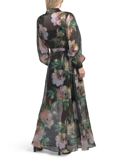 JULIA JORDAN Long Sleeve Organza Shirt Dress