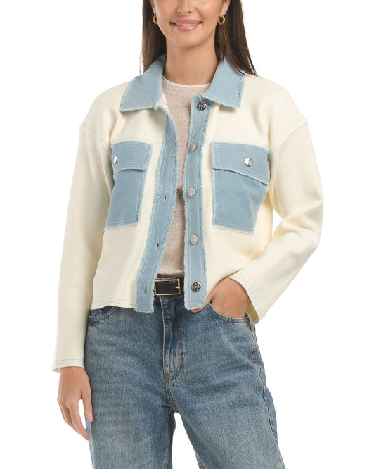 NANETTE NANETTE LEPORE Denim Patch Pocket Sweater Jacket