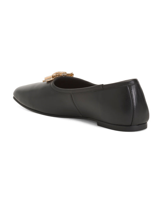 FREDA SALVADOR Made In Spain Leather Jada Ballet Flats With Crystal Bow Accents